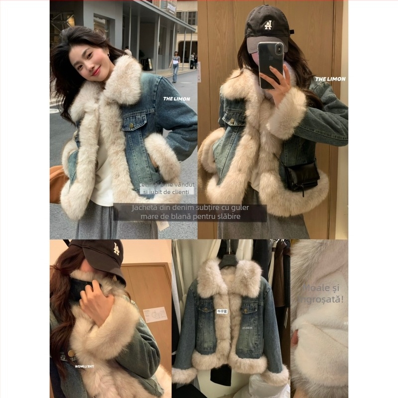 Lemon Green Tea jachetă denim patchwork eco-friendly, croială lejeră, mâneci lungi, guler rotund TM-1229