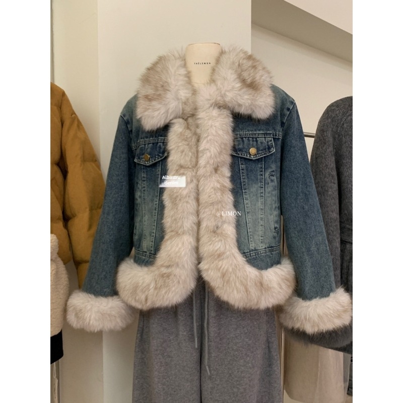 Lemon Green Tea jachetă denim patchwork eco-friendly, croială lejeră, mâneci lungi, guler rotund TM-1229