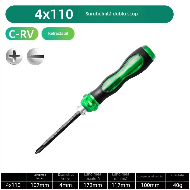 Set extensibil de șurubelnițe dual-use, axe din oțel nichel-chrom inox, magnetice, izolate, mâner din plastic, 150 g