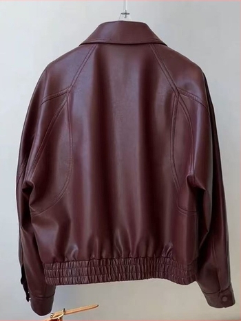 Jachetă de piele pentru femei, cu rever, închidere cu fermoar, mâneci dolman, croială lejeră, PU material, iarnă 2025