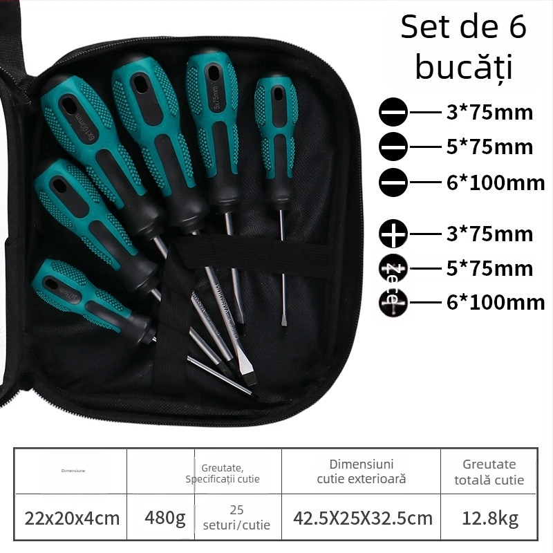 Set magnetic de șurubelnițe cu cap cruce, din oțel carbon, 10 piese