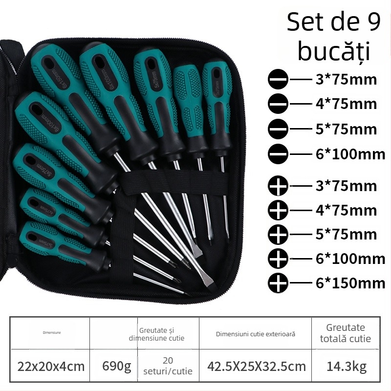 Set magnetic de șurubelnițe cu cap cruce, din oțel carbon, 10 piese