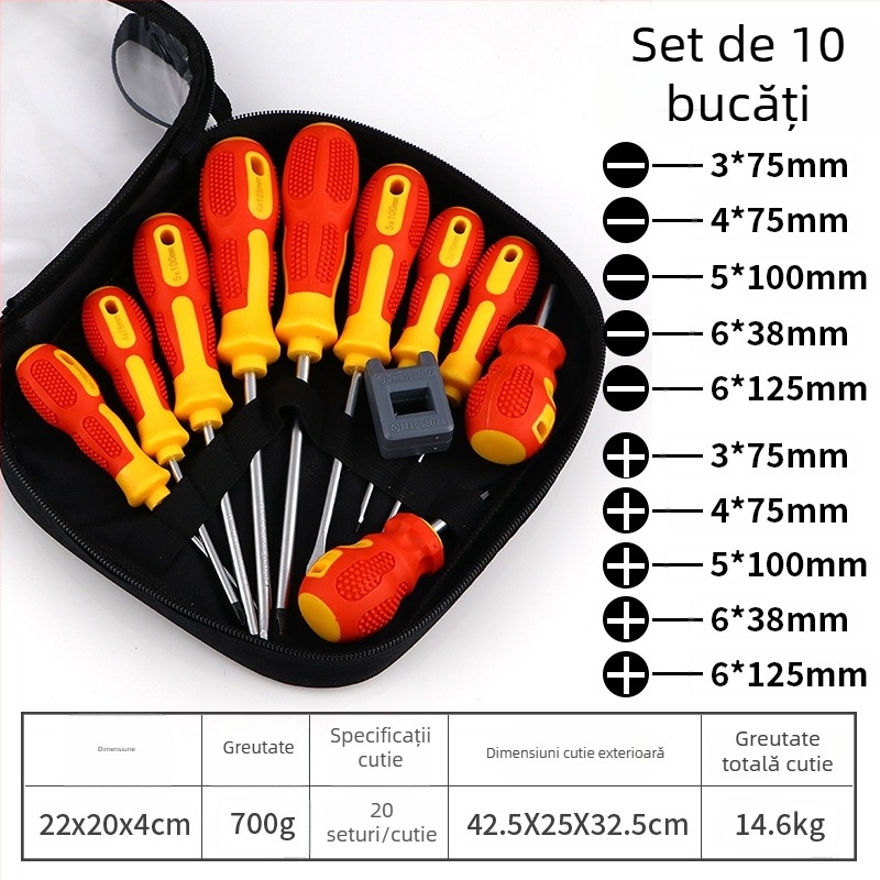 Set magnetic de șurubelnițe cu cap cruce, din oțel carbon, 10 piese