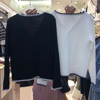 Cardigan damă din amestec de bumbac, tricot Ice Silk, decolteu în V, croială slim, mâneci lungi