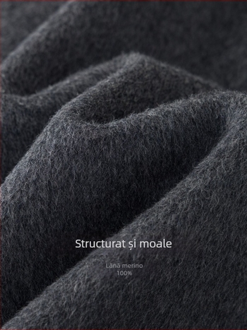 Palton din lână pentru femei, guler de halat, lână dublu față, croială lejeră, lungime medie, mâneci lungi