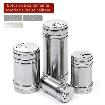 Meigangxing Recipient de condimente din oțel inoxidabil, rotativ pentru condimente solide, capac rotativ, imprimare logo disponibil, ustensilă de bucătărie