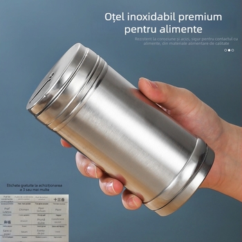 Meigangxing Recipient de condimente din oțel inoxidabil, rotativ pentru condimente solide, capac rotativ, imprimare logo disponibil, ustensilă de bucătărie