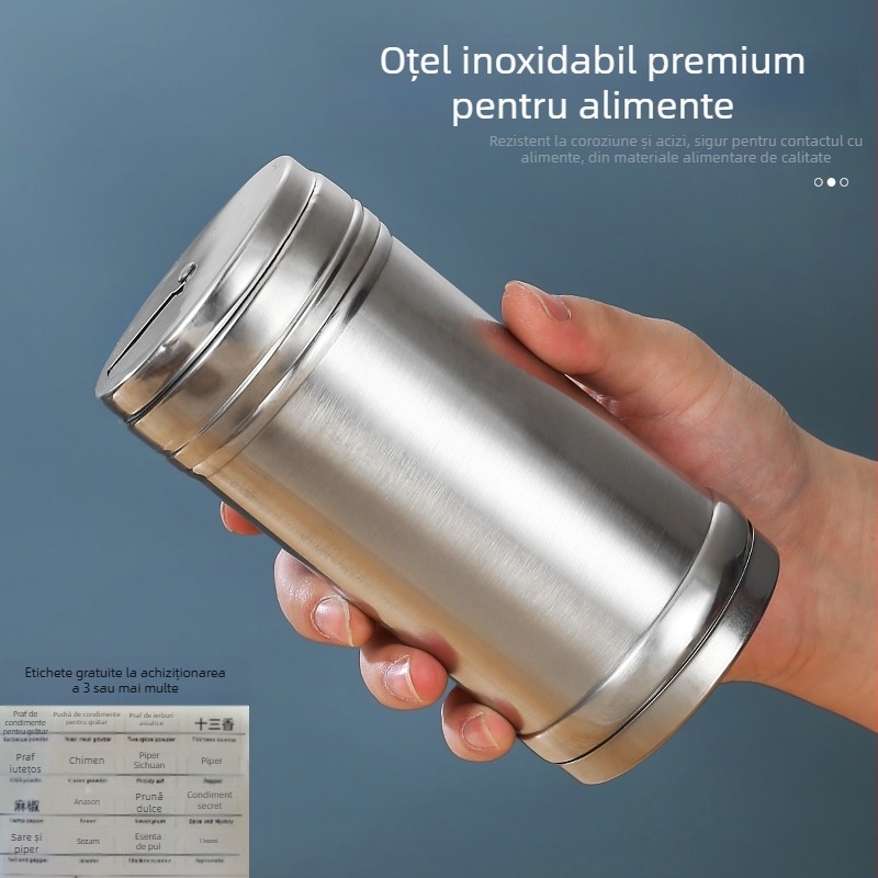 Meigangxing Recipient de condimente din oțel inoxidabil, rotativ pentru condimente solide, capac rotativ, imprimare logo disponibil, ustensilă de bucătărie