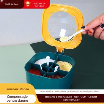 Set de recipiente pentru condimente - borcan din sticlă cu patru compartimente, depozitare integrată, logo personalizabil