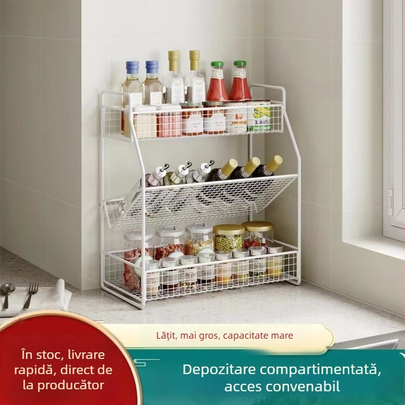 Raft de condimente din fier, pentru podea și montaj pe perete, cu mai multe etaje, organizator de bucătărie
