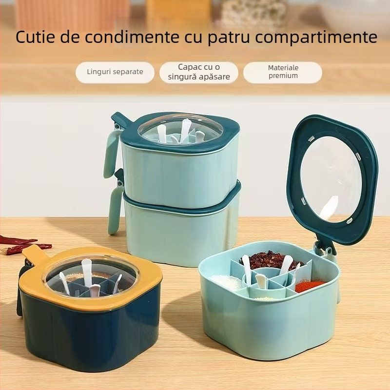 Cutie pentru condimente cu capac, organizator de bucătărie cu mai multe compartimente pentru condimente solide, din plastic, stil nordic
