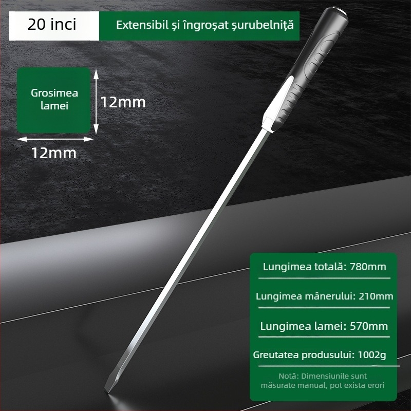 Șurubelniță industrială extralongă cu cap plat, din oțel Cr-V, neizolată, nemagnetică, mâner din material adeziv