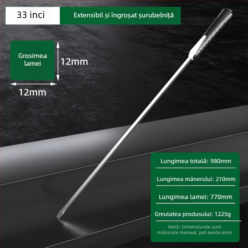 Șurubelniță industrială extralongă cu cap plat, din oțel Cr-V, neizolată, nemagnetică, mâner din material adeziv