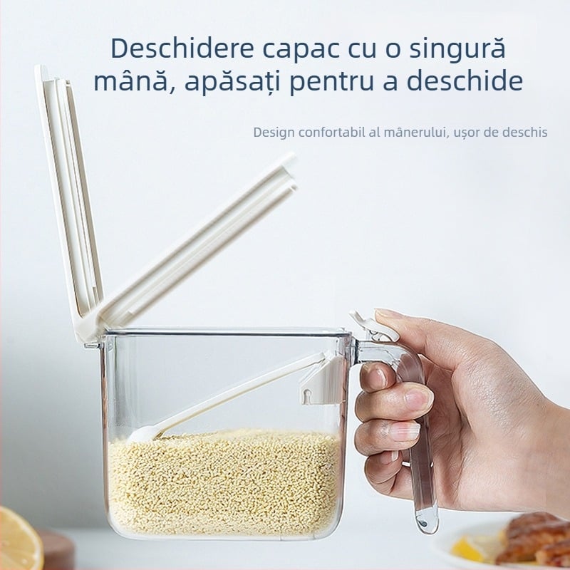 Hisuhito borcan japonez pentru condimente, etanș la umiditate, transparent cu mâner, din plastic, pentru condimente solide