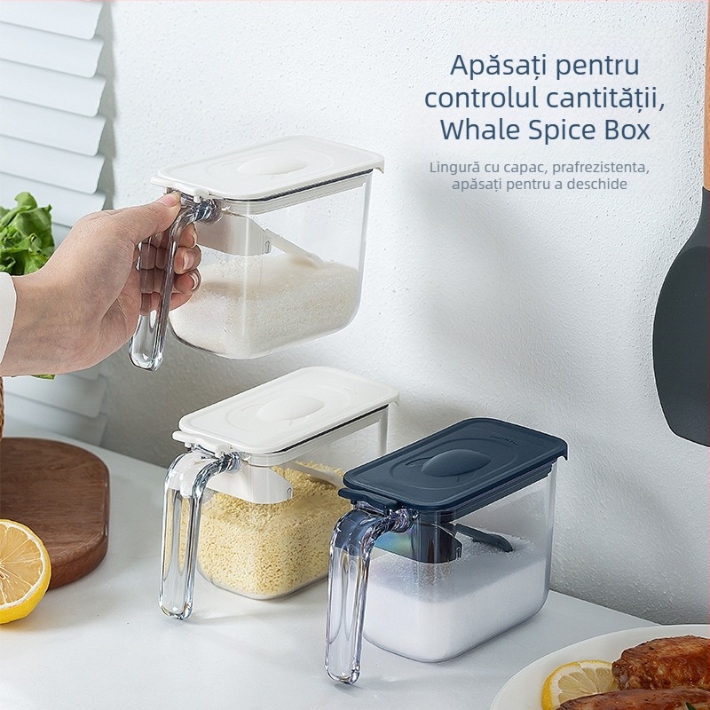 Hisuhito borcan japonez pentru condimente, etanș la umiditate, transparent cu mâner, din plastic, pentru condimente solide