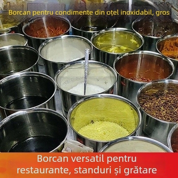 Recipient din oțel inoxidabil pentru condimente cu capac – vas de ulei pentru bucătării casnice și comerciale, stil minimalist modern, logo inclus, toate într-unul