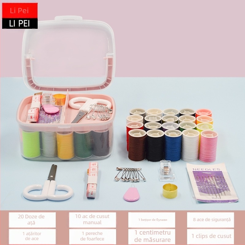 Set portabil de cusut în cutie – trusă multifuncțională cu ace