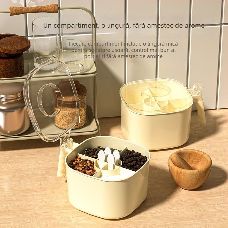 Set de cutii pentru condimente din plastic cu capac — depozitare pentru condimente solide, logo personalizabil, organizator de bucătărie premium în stil chinezesc