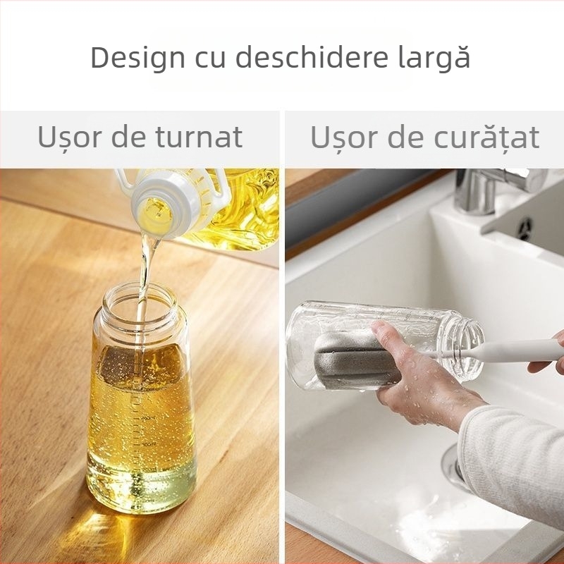 Sticlă de ulei din sticlă, cu deschidere/închidere automată - etanș la scurgeri, recipient de bucătărie pentru sos de soia și oțet