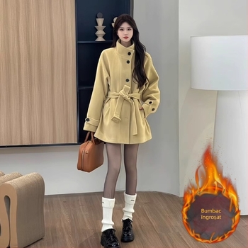 Palton femei din poliester, uni, lungime medie, guler polo, închidere cu nasturi pe un rând, mâneci lungi, stil urban de navetă