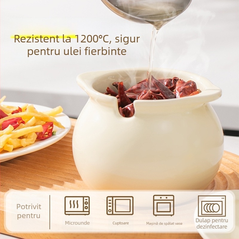 Vas ceramic pentru ulei de porc și ulei de ardei iute, rotativ, 1 bucată, stil modern minimalist pentru condimente