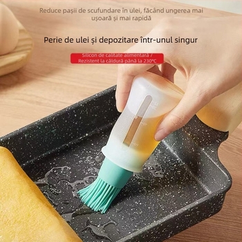 Sticlă pentru ulei comestibil cu capac și pensulă din silicon; dozator integrat de sos de soia; construcție din plastic; personalizabil