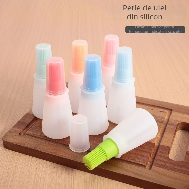 Sticlă pentru ulei comestibil cu capac și pensulă din silicon; dozator integrat de sos de soia; construcție din plastic; personalizabil