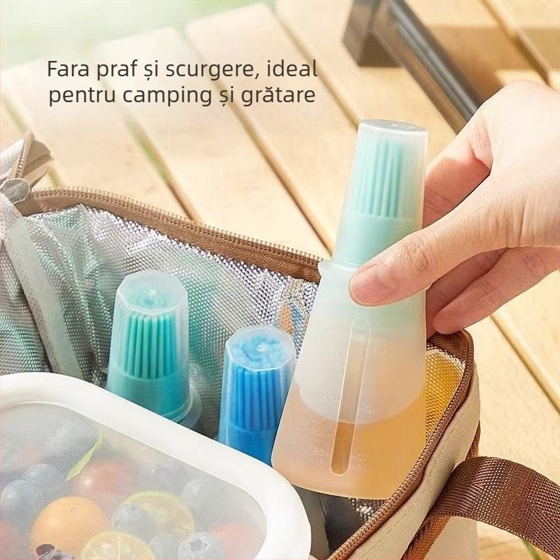Sticlă pentru ulei comestibil cu capac și pensulă din silicon; dozator integrat de sos de soia; construcție din plastic; personalizabil