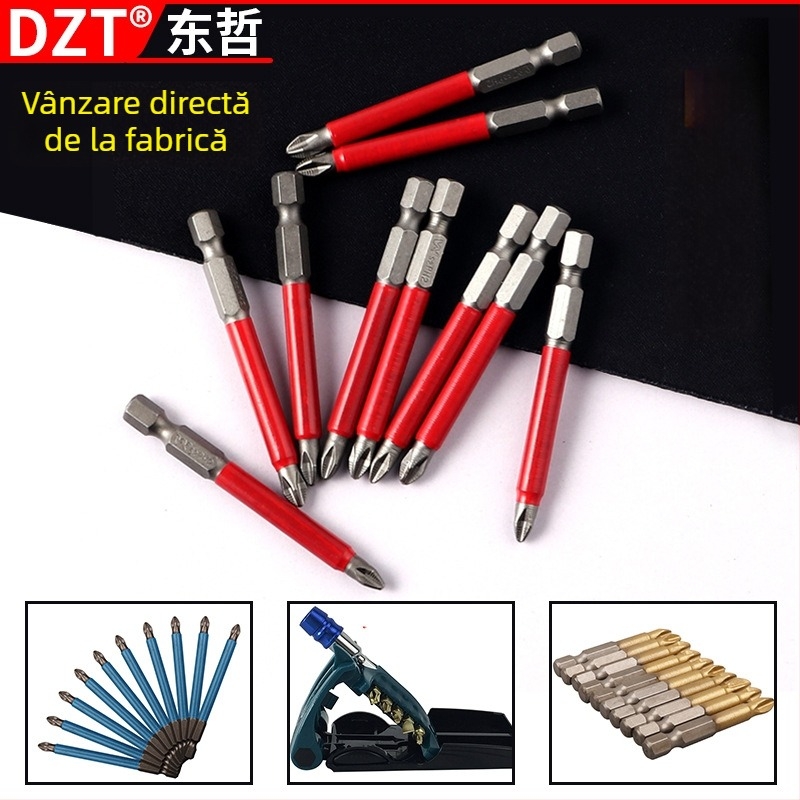 DZT bit S2 placat cu titan magnetic cruciform pentru șurubelnițe electrice și pneumatice, ax de 1 mm, 51 g