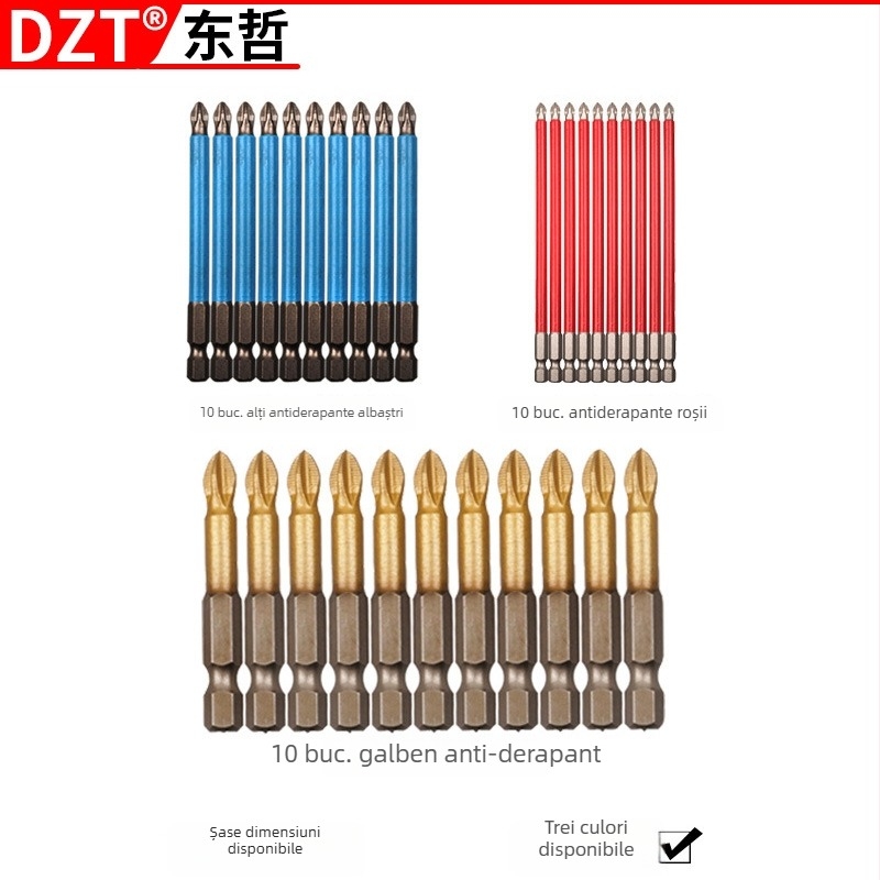 DZT bit S2 placat cu titan magnetic cruciform pentru șurubelnițe electrice și pneumatice, ax de 1 mm, 51 g
