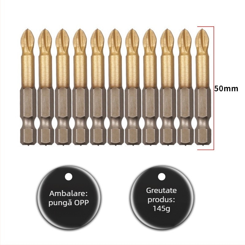 DZT bit S2 placat cu titan magnetic cruciform pentru șurubelnițe electrice și pneumatice, ax de 1 mm, 51 g