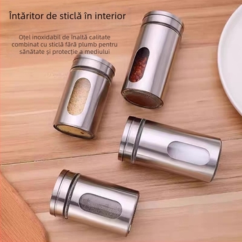 Borcan de condimente din sticlă, stil modern minimalist, potrivit pentru condimente solide, imprimare siglei disponibilă, lansare în 2025.