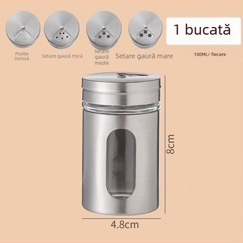 Borcan de condimente din sticlă, stil modern minimalist, potrivit pentru condimente solide, imprimare siglei disponibilă, lansare în 2025.