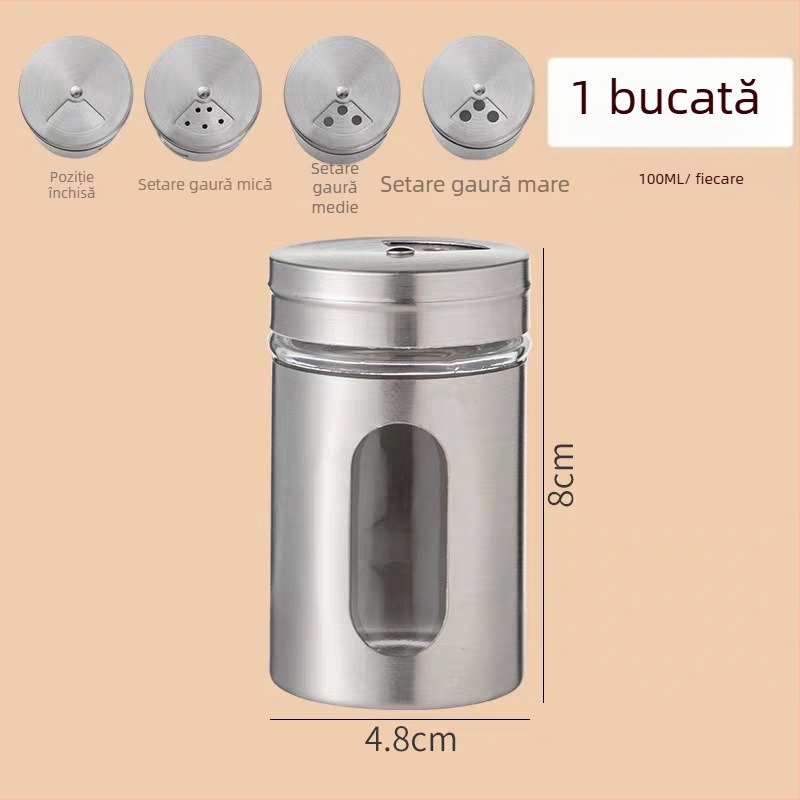 Borcan de condimente din sticlă, stil modern minimalist, potrivit pentru condimente solide, imprimare siglei disponibilă, lansare în 2025.