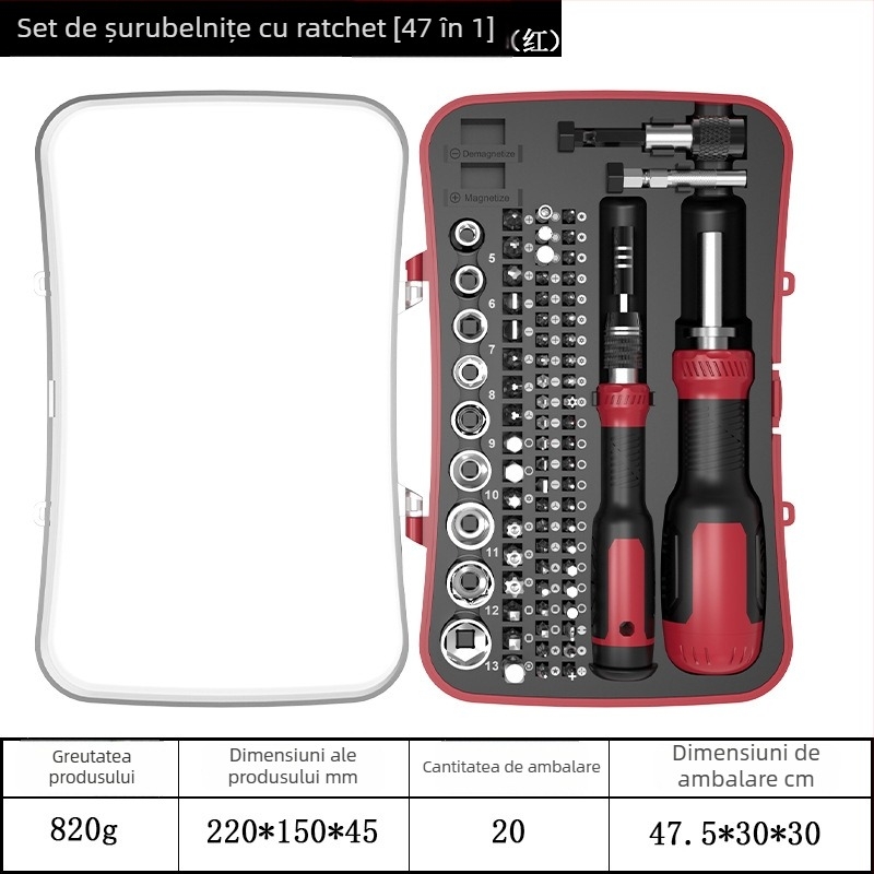 Set de șurubelnițe 77 în 1, cu capete telescopice și mecanism fix, magnetice și izolate, din oțel crom-vanadiu