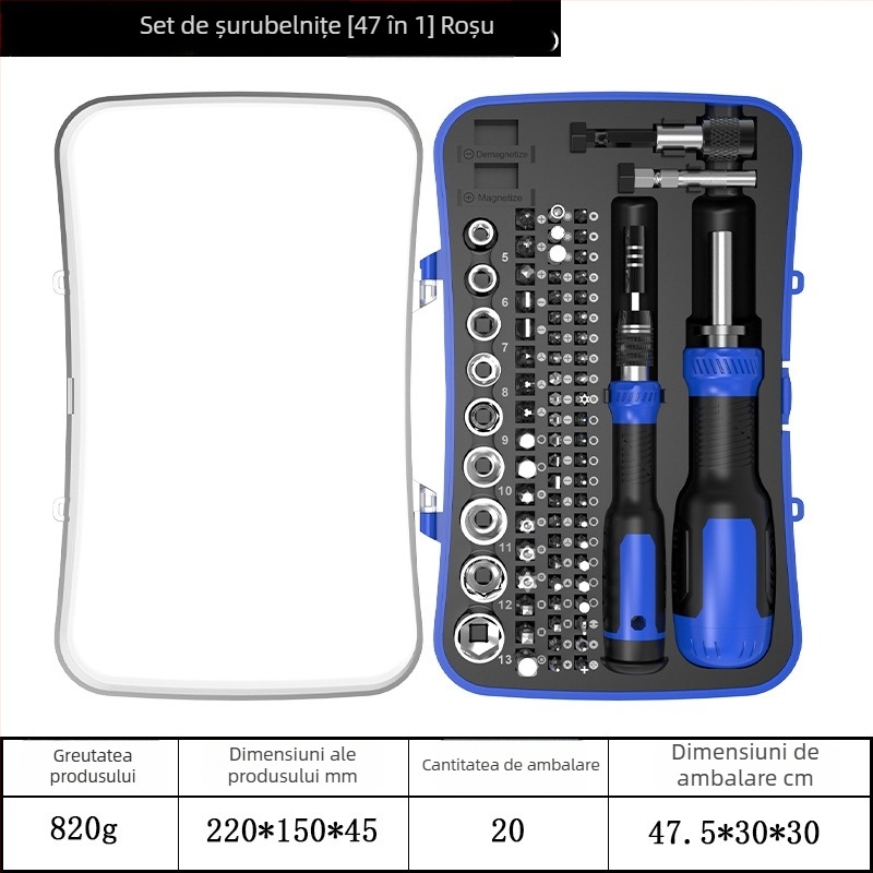Set de șurubelnițe 77 în 1, cu capete telescopice și mecanism fix, magnetice și izolate, din oțel crom-vanadiu
