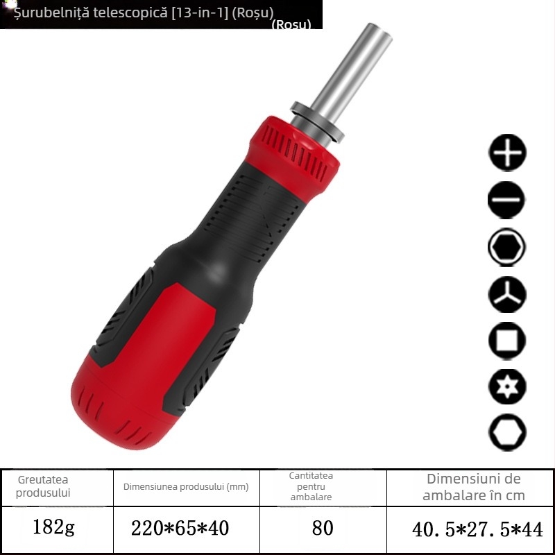 Set de șurubelnițe 77 în 1, cu capete telescopice și mecanism fix, magnetice și izolate, din oțel crom-vanadiu
