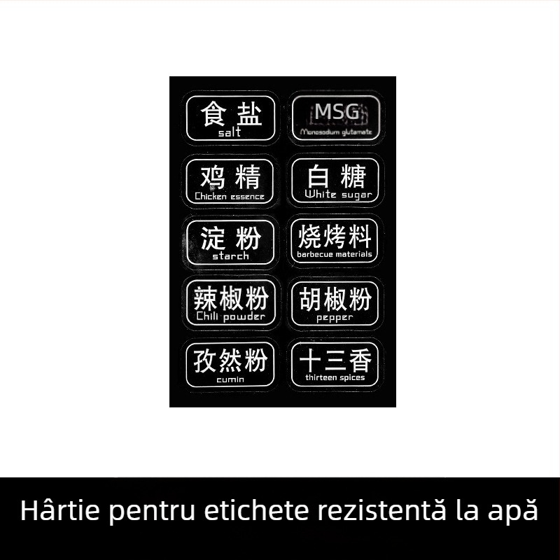 Set de borcane de condimente din sticlă cu capac cu linguriță integrat — include borcănel de sare, borcănel pentru glutamat de sodiu (MSG), sticluță sos de soia