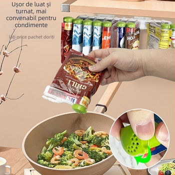 Raft de bucătărie montat pe perete pentru condimente, multifuncțional și mobil, din plastic, design trapezoidal