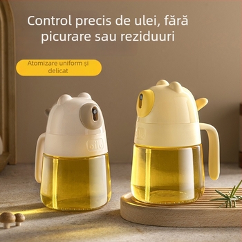 Sticlă de ulei din sticlă în formă de urs, fără picuri, pulverizator anti-scurgere; mecanism automat de deschidere-închidere; pentru ulei, oțet și sosuri; stil modern minimalist