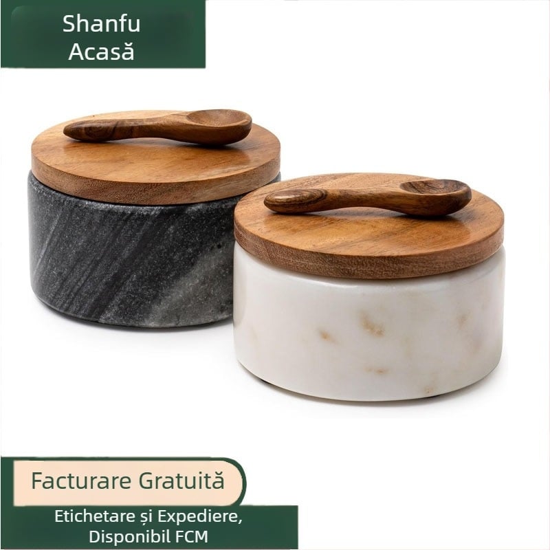 Recipient din marmură pentru condimente, cu capac, stil Nordic, etanș la umezeală, potrivit pentru condimente solide