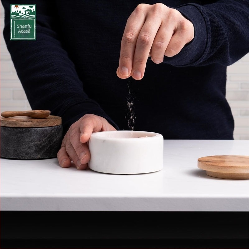 Recipient din marmură pentru condimente, cu capac, stil Nordic, etanș la umezeală, potrivit pentru condimente solide