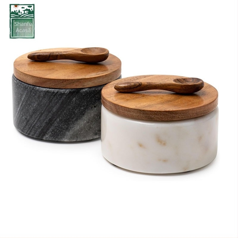 Recipient din marmură pentru condimente, cu capac, stil Nordic, etanș la umezeală, potrivit pentru condimente solide