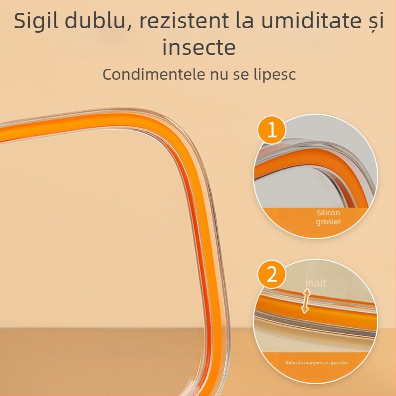 Cutie pentru condimente cu patru compartimente, etanșă, cu recipient integrat pentru sare și MSG – organizator de bucătărie din plastic, set complet