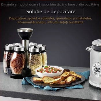 Sticle de condimente din sticlă pe bază rotativă, set de 7 piese, personalizabil pentru condimente uscate