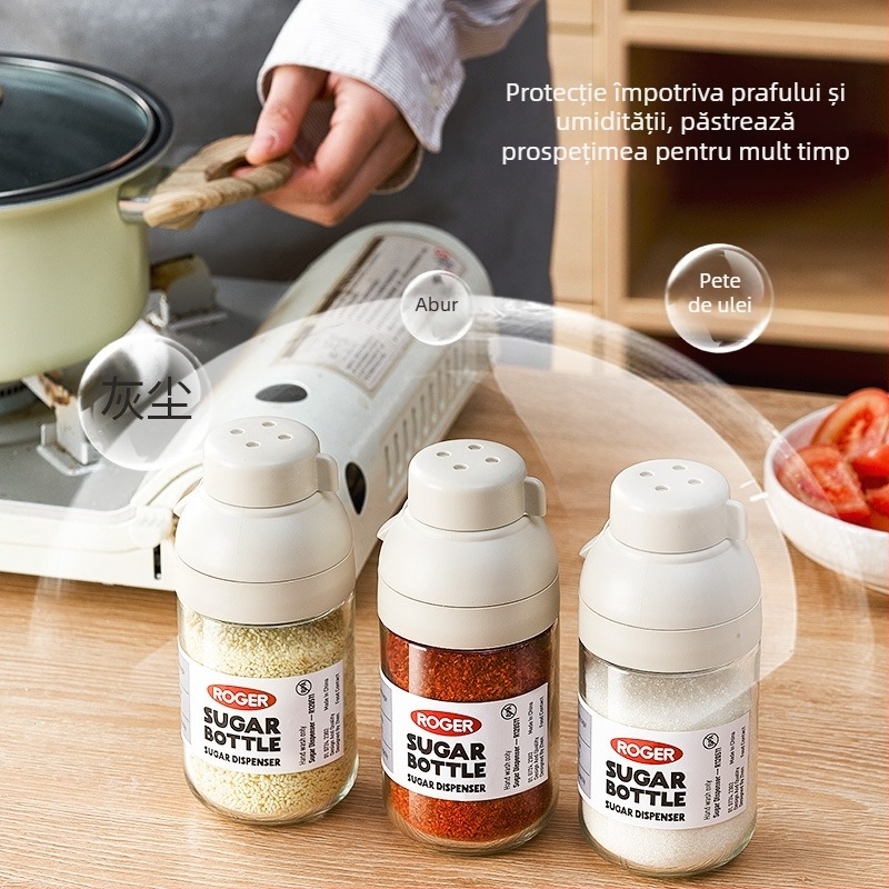 Lei Wei recipient de sare din sticlă cu dozare, capac etanș, stil modern minimalist