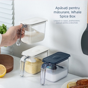 Shizhou borcan etanș la umiditate pentru condimente cu mâner | recipient plastic pentru bucătărie pentru condimente solide | stil modern minimalist