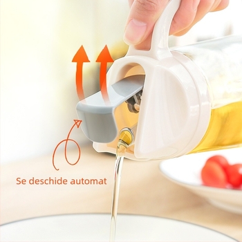 Recipient din sticlă pentru ulei, cu etanșare, deschidere și închidere automate, capac, recipient pentru condimente pentru ulei și oțet