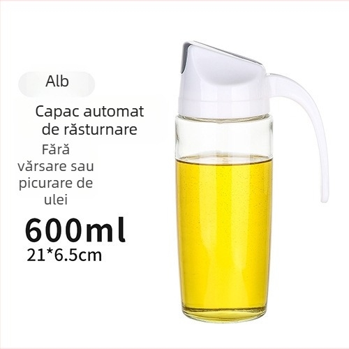 Recipient din sticlă pentru ulei, cu etanșare, deschidere și închidere automate, capac, recipient pentru condimente pentru ulei și oțet