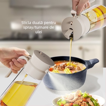 Recipient din sticlă, dublu scop pentru ulei și condimente, cu pulverizator, deschidere/închidere automată, design 2-în-1, stil modern minimalist